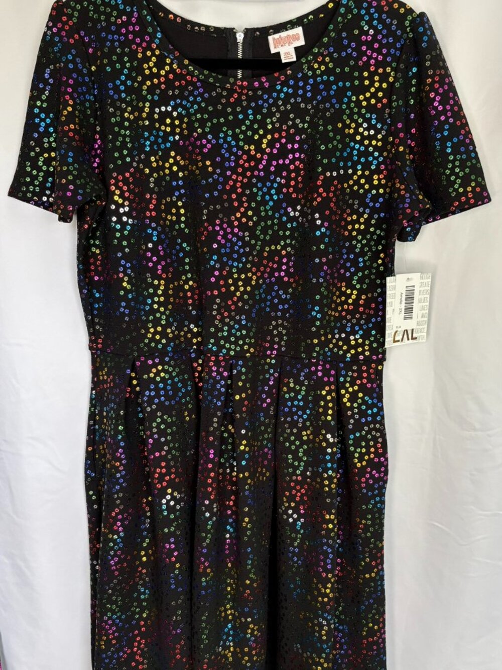 LuLaRoe Amelia 2XL Black Rainbow Sequin Elegant Dress